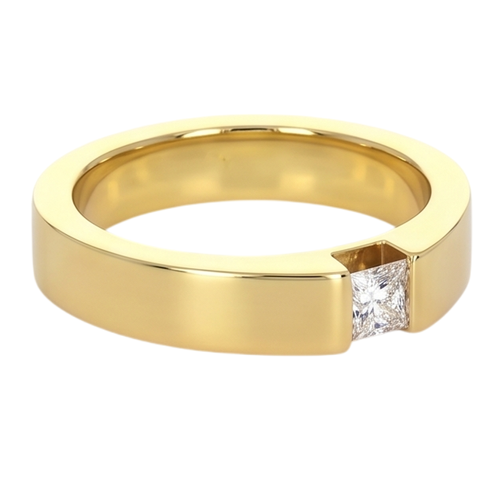 Princess Cut Genuine Natural Earth Mined Diamond Tension Set Men's Ring 0.75 Carats Yellow Gold
