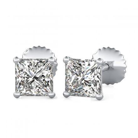 Princess Cut Genuine Stud Diamond Earring 2.50 Carats Women Gold 14K