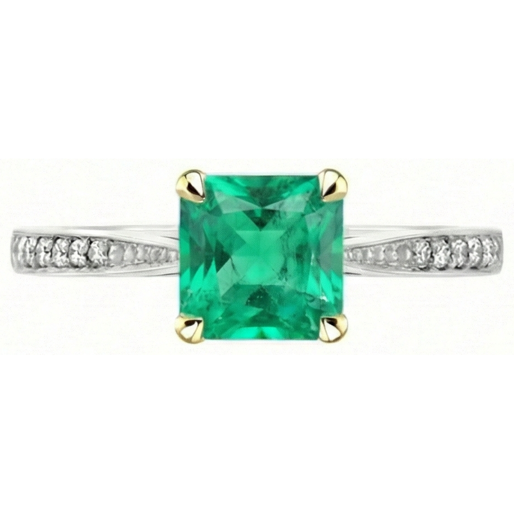 Real Colombian Emerald Precious Stone Ring 3.50 ct 14K Two Tone Gold – side view
