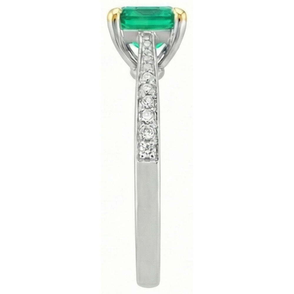 Colombian Emerald Princess Cut Precious Stone Ring in 14K Two Tone Gold – profile view