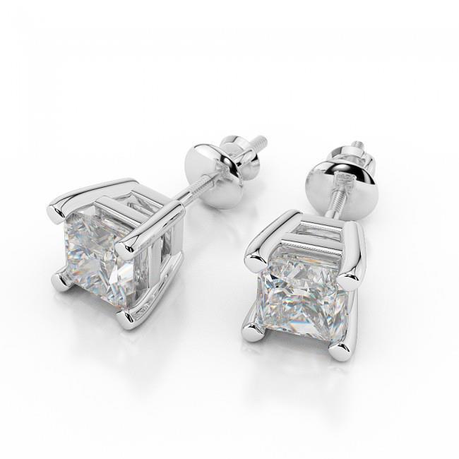 Princess Cut Prong Set 4.00 Ct Real Diamonds Studs Earrings 14K Gold New