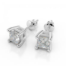 Princess Cut Prong Set 4.00 Ct Real Diamonds Studs Earrings 14K Gold New