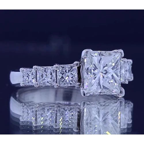 Princess Cut Real Diamond Engagement Ring 3.50 Carats Jewelry