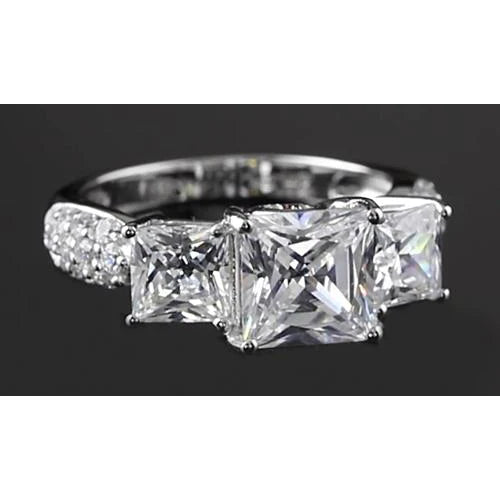 Princess Cut Real Diamond Engagement Ring 5 Carats White Gold 3 Stone