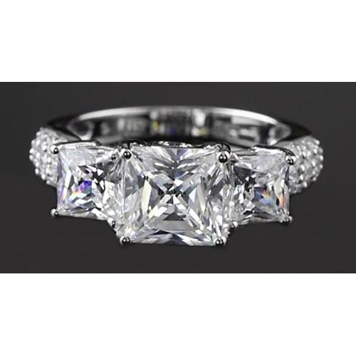 Princess Cut Real Diamond Engagement Ring 5 Carats White Gold 3 Stone