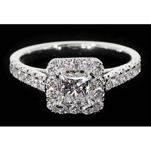 Princess Cut Real Natural Earth Mined Diamond Halo Setting Engagement Ring 2 Carats
