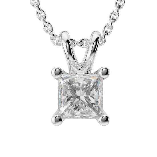 Princess Cut Real Diamond Necklace Pendant 1 Ct White Gold 14K Jewelry