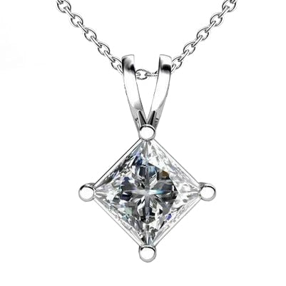 Princess Cut Real Diamond Pendant Necklace 2.50 Carats Lady White Gold 14K