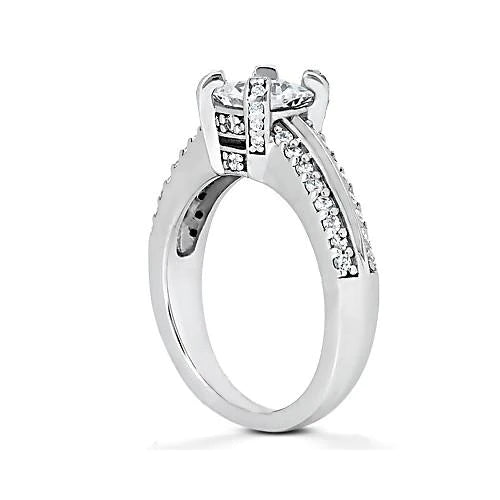 Princess Cut Real Diamond Solitaire Ring 2.20 Ct. With Accents