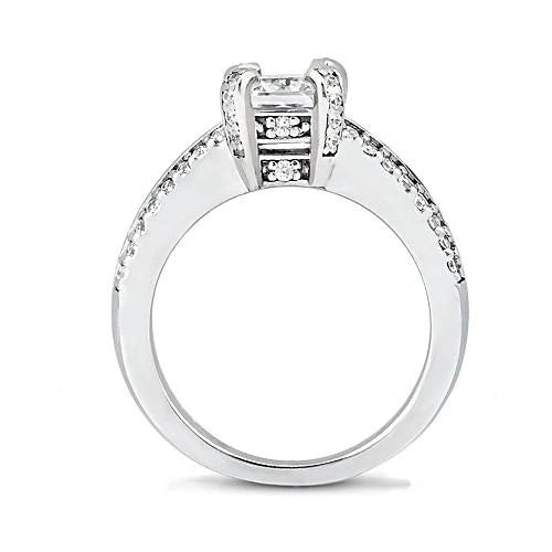 Princess Cut Real Diamond Solitaire Ring 2.20 Ct. With Accents