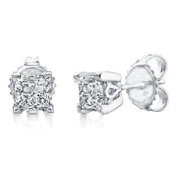 Princess Cut Real Diamond Studs Earrings 3.40 Carats White Gold