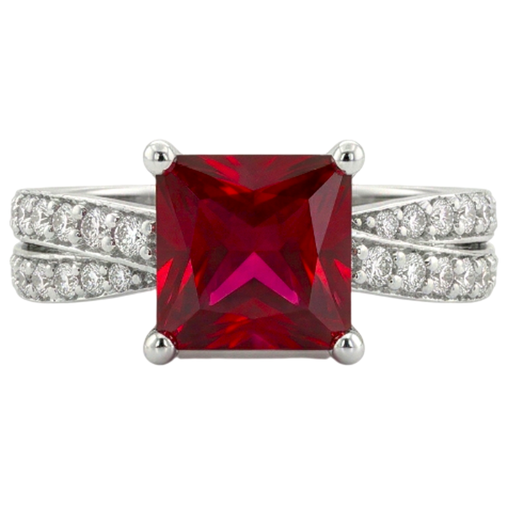 Princess Cut Red Ruby With Natural Earth Mined DIAMOND ( NOT LAB GROWN )s 4.10 Ct. Ring White Gold 14K