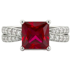 Princess Cut Red Ruby With Natural Earth Mined DIAMOND ( NOT LAB GROWN )s 4.10 Ct. Ring White Gold 14K