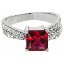 Princess Cut Red Ruby With Natural Earth Mined DIAMOND ( NOT LAB GROWN )s 4.10 Ct. Ring White Gold 14K
