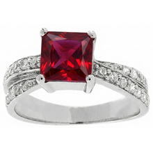 Princess Cut Red Ruby With Natural Earth Mined DIAMOND ( NOT LAB GROWN )s 4.10 Ct. Ring White Gold 14K