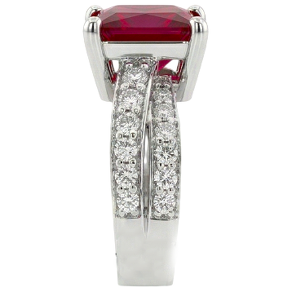 Princess Cut Red Ruby With Natural Earth Mined DIAMOND ( NOT LAB GROWN )s 4.10 Ct. Ring White Gold 14K