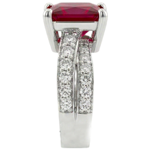 Princess Cut Red Ruby With Natural Earth Mined DIAMOND ( NOT LAB GROWN )s 4.10 Ct. Ring White Gold 14K