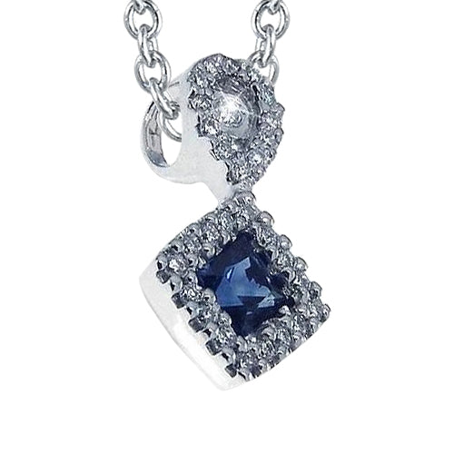 Princess Cut Sapphire Pendant Accents Round Diamond