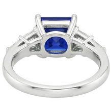 Princess Cut Sapphire Ring With Tapered Baguettes 4.50 Carats Gold 14K