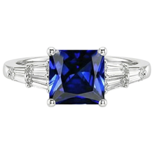 Princess Cut Sapphire Ring With Tapered Baguettes 4.50 Carats Gold 14K