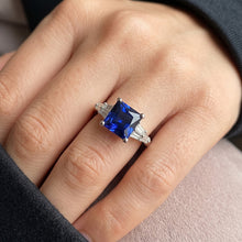 Princess Cut Sapphire Ring With Tapered Baguettes 4.50 Carats Gold 14K