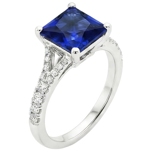 Princess Cut Solitaire Gemstone Ring With Pave Natural Earth Mined Diamond Accents 6 Carat