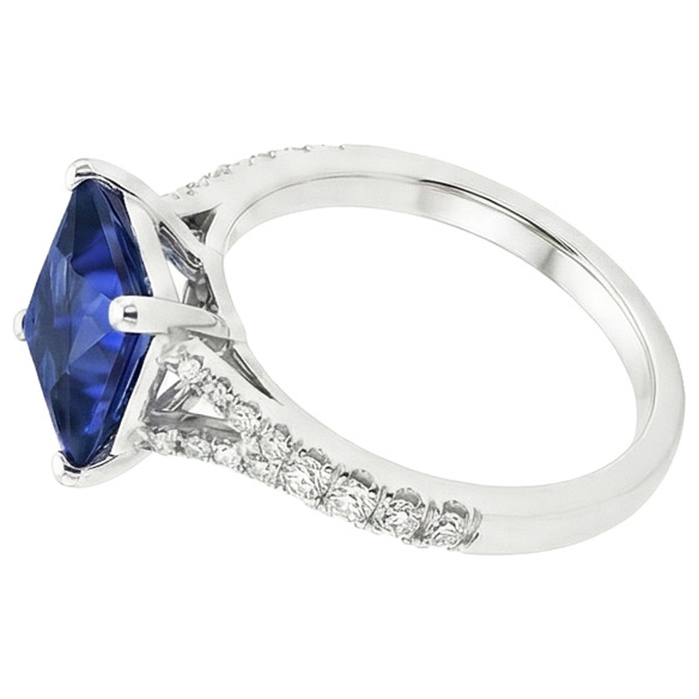 Princess Cut Solitaire Gemstone Ring With Pave Natural Earth Mined Diamond Accents 6 Carat