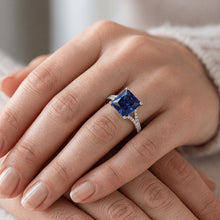 Princess Cut Solitaire Gemstone Ring With Pave Natural Earth Mined Diamond Accents 6 Carat