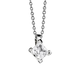 Princess Cut Solitaire Real Diamond Pendant Necklace 1.50 Ct White Gold 14K