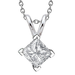 Princess Cut Solitaire Real Diamond Pendant Necklace 2.0 Ct. White Gold 14K