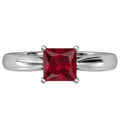 Princess Cut Solitaire Ruby 2 Carat Ring 14K White Gold