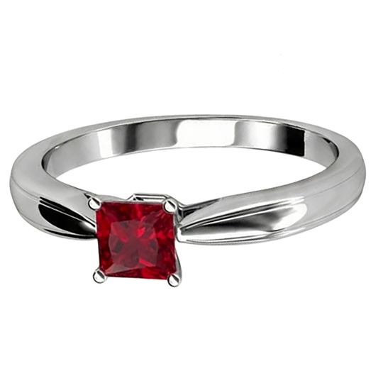 Princess Cut Solitaire Ruby 2 Carat Ring 14K White Gold