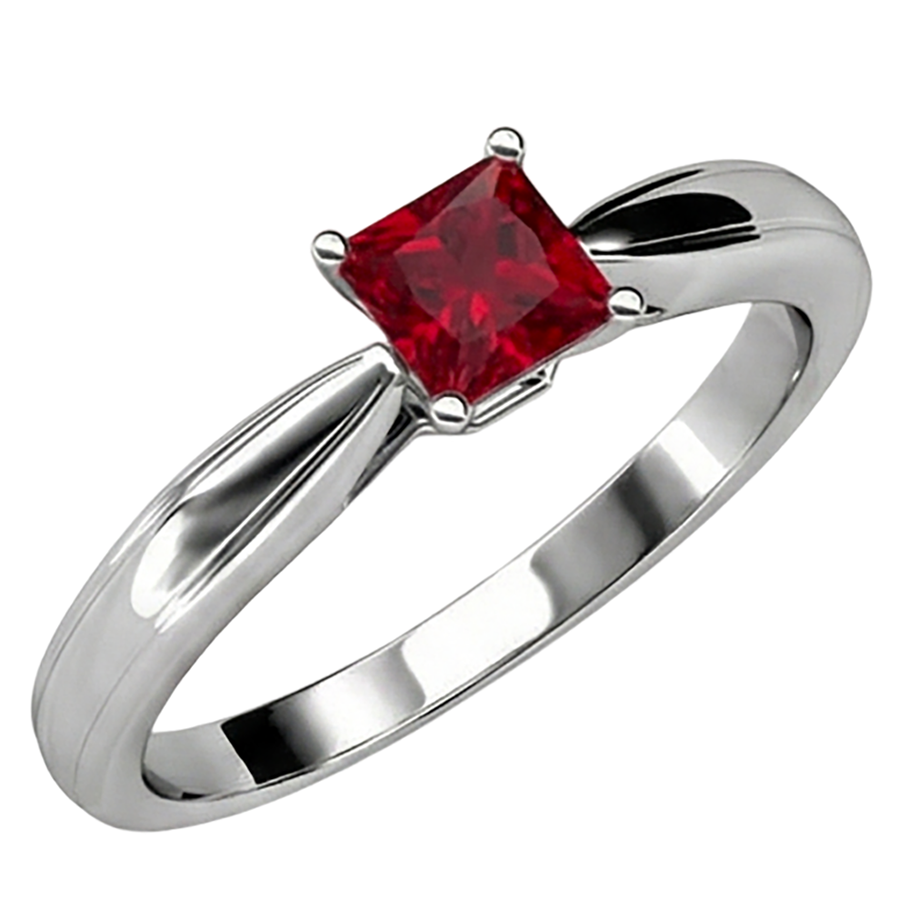 Princess Cut Solitaire Ruby 2 Carat Ring 14K White Gold