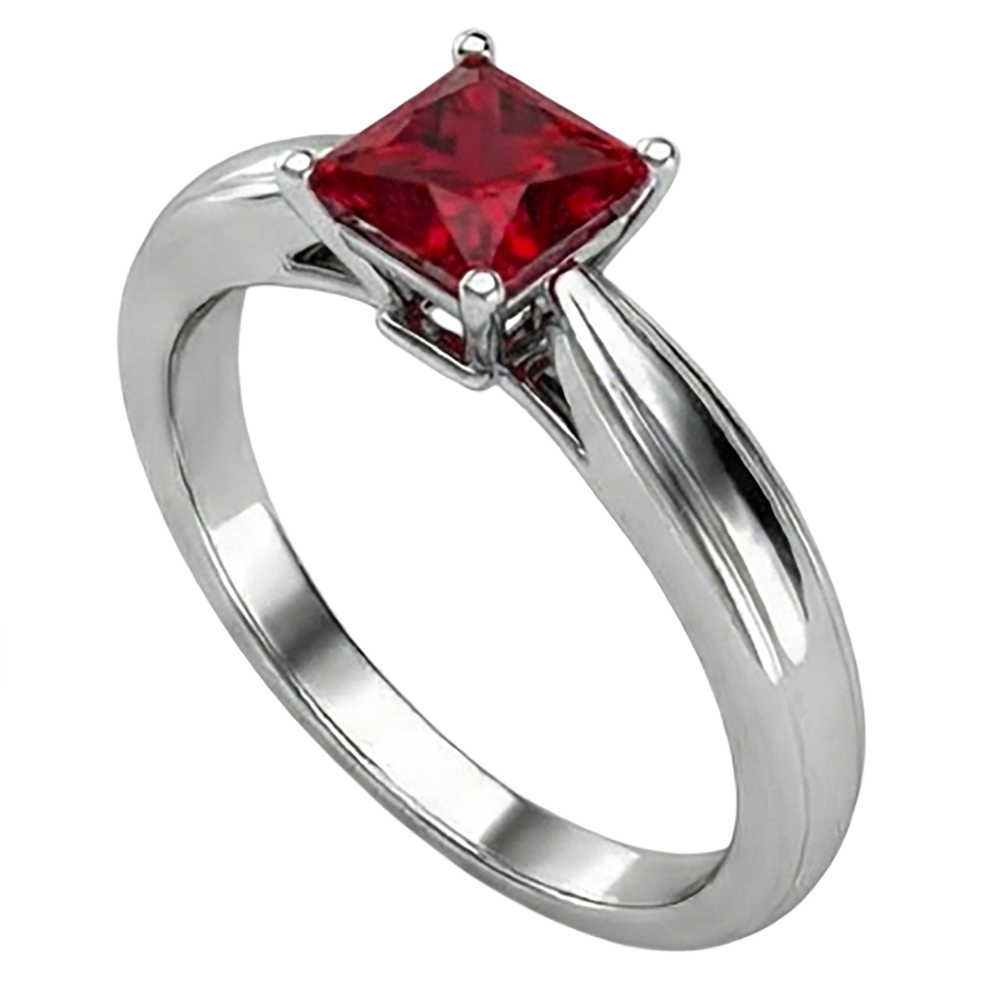 Princess Cut Solitaire Ruby 2 Carat Ring 14K White Gold