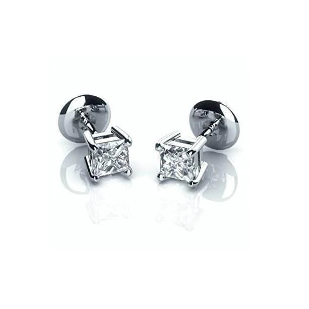 Princess Cut Sparkling 3 Ct Real Diamonds Studs Earrings White Gold