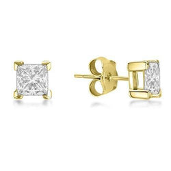 Princess Cut Sparkling 3 Ct. Real Diamonds Studs Earrings Yellow Gold