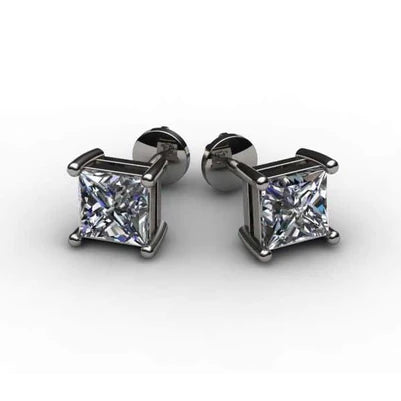 Princess Cut Sparkling 4.50 Ct Real Diamonds Lady Studs Earring White Gold