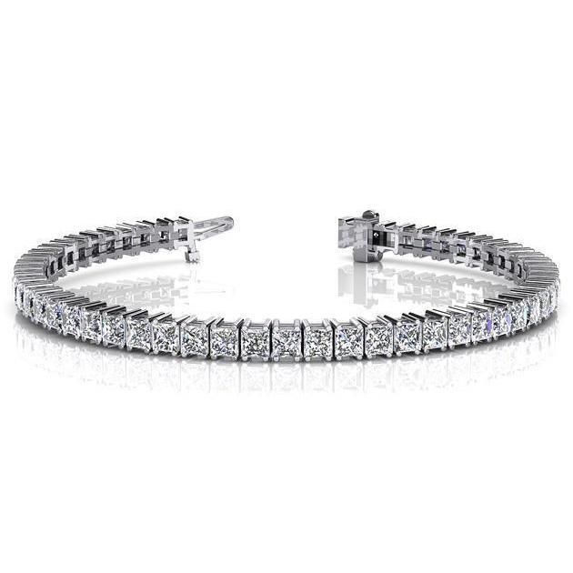 Princess Cut Sparkling Genuine Diamond Tennis Bracelet 11 Carat WG 14K