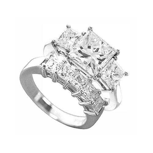 Princess Cut Women Three-Stone Ring Natural Diamond 18K White Gold 2.50 Ct