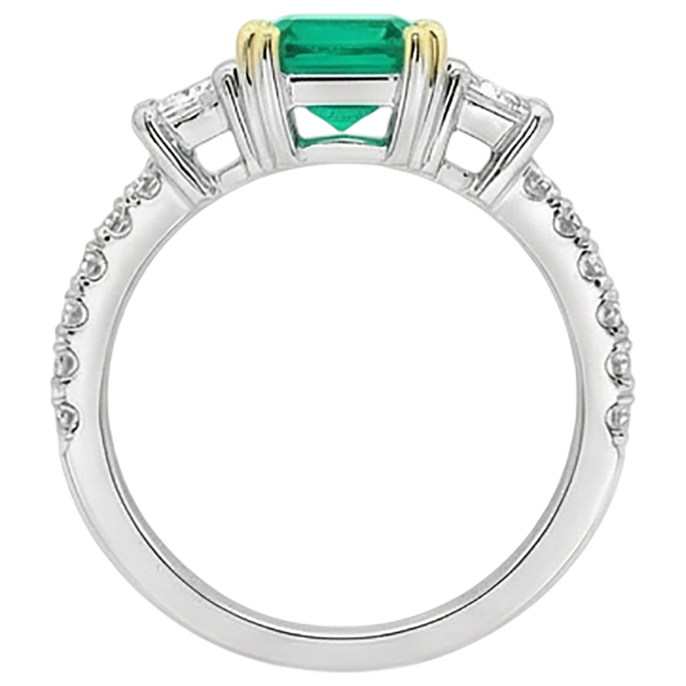 Authentic Fine Emerald Gemstone Ring 2 ct 14 Karat Two Tone Gold – profile view