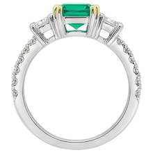 Authentic Fine Emerald Gemstone Ring 2 ct 14 Karat Two Tone Gold – profile view