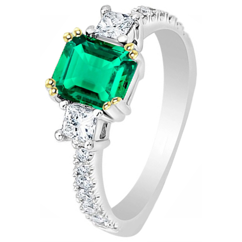 Gemstone Ring 14 Karat Two Tone Gold with Fine Emerald – angle view