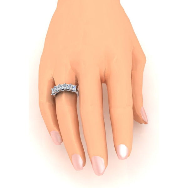 Princess Diamond Ring 5 Stone Gold Half Eternity Band U Prong Real 3 Carats