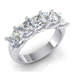 Princess Diamond Ring 5 Stone Gold Half Eternity Band U Prong Real 3 Carats