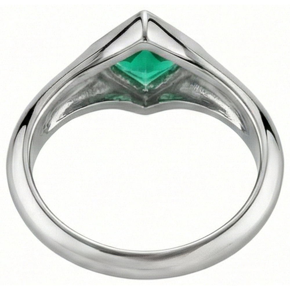 Earth-Mined Fine Emerald Gemstone Ring 1 ct 14K White Gold – back view