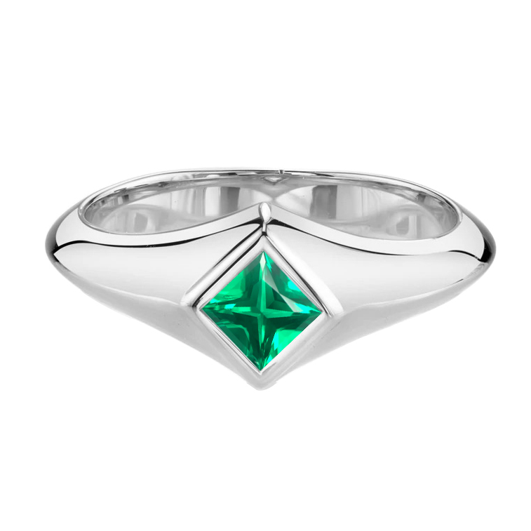Princess Cut Fine Emerald ring in 14K White Gold – main view