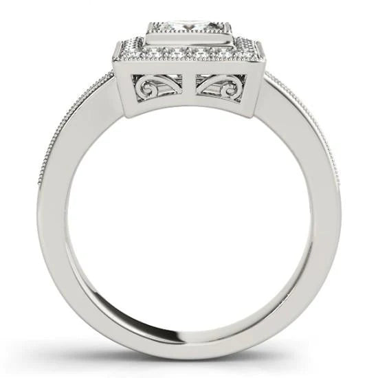 Princess Genuine Diamond Engagement Ring & Halo Round Diamond 1.50 Carat WG
