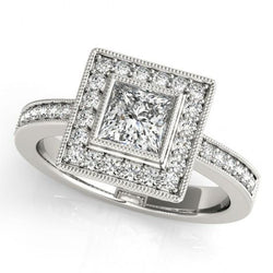 Princess Genuine Diamond Engagement Ring & Halo Round Diamond 1.50 Carat WG