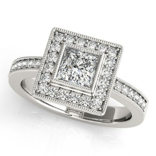 Princess Genuine Diamond Engagement Ring & Halo Round Diamond 1.50 Carat WG