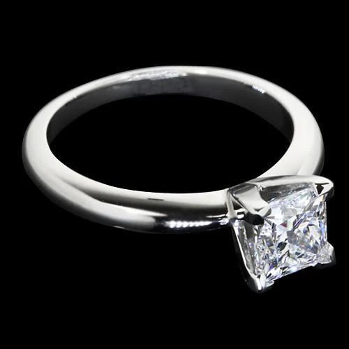 Princess Genuine Diamond Solitaire Women White Gold Ring 1.25 Carats